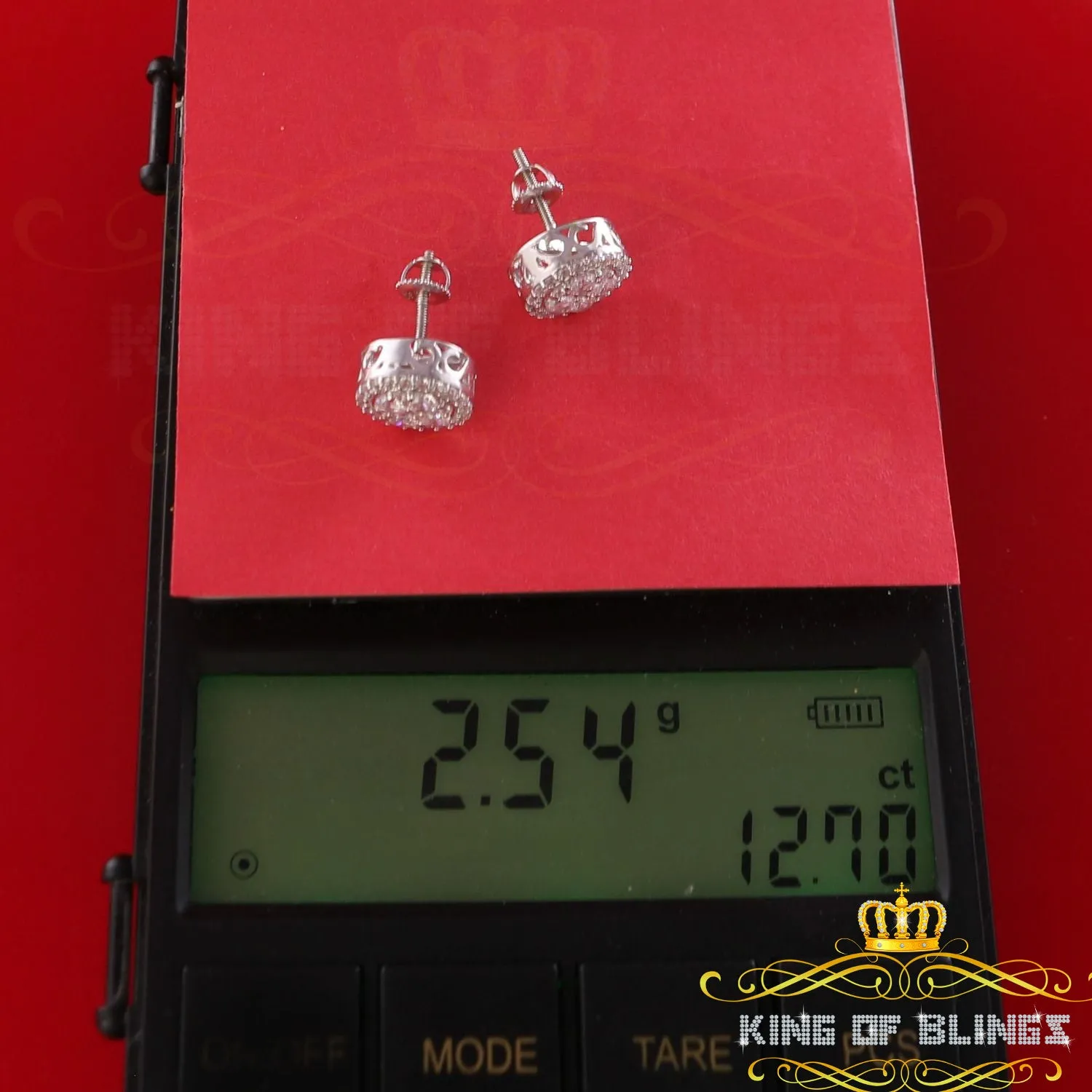 King  of Bling's 925 White Silver 1.00ct Moissanite Women's & Men's Hip Hop Round Earrings