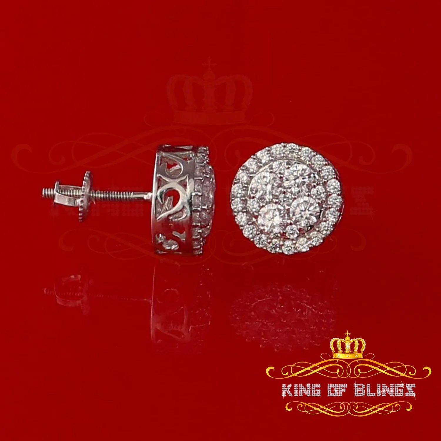 King  of Bling's 925 White Silver 1.00ct Moissanite Women's & Men's Hip Hop Round Earrings