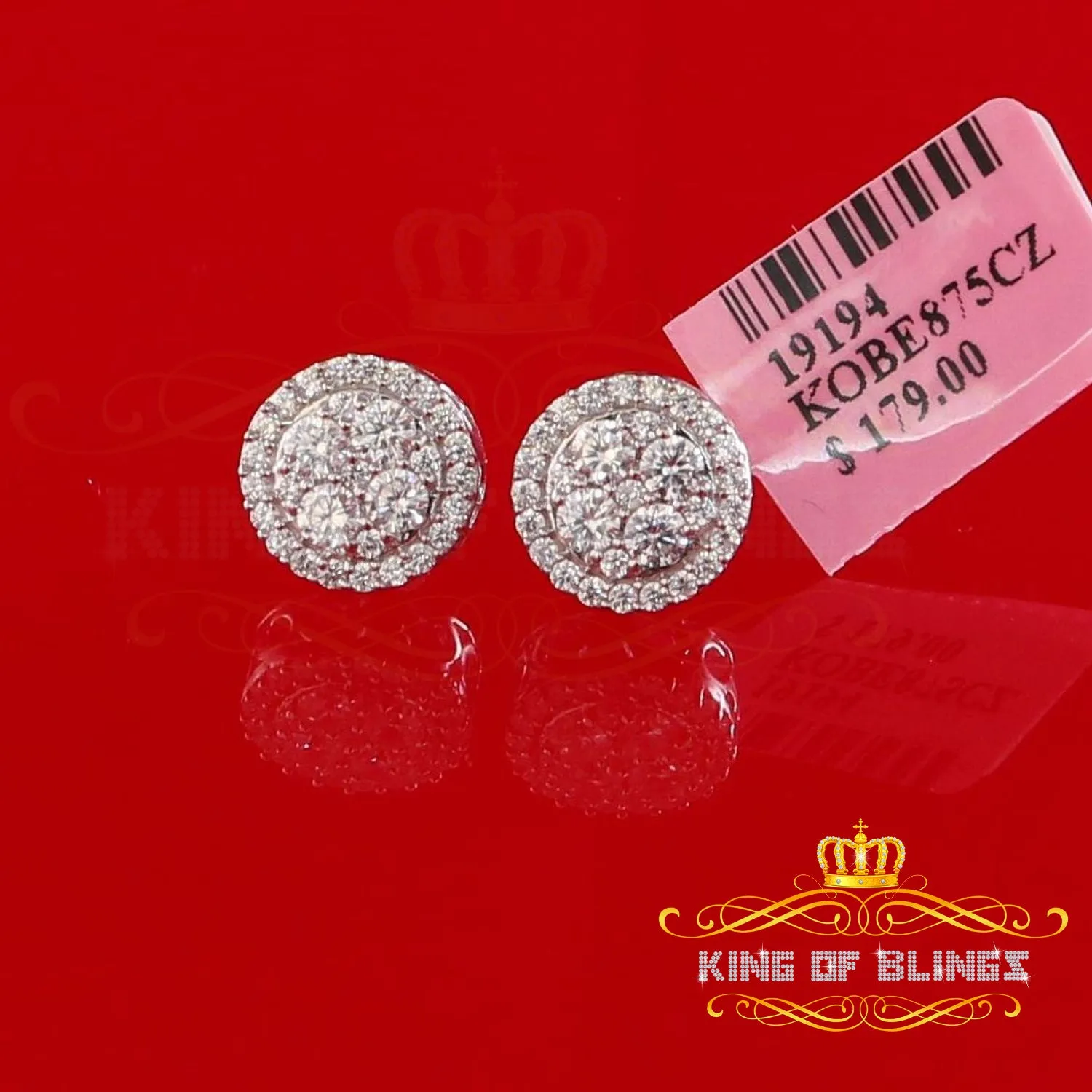 King  of Bling's 925 White Silver 1.00ct Moissanite Women's & Men's Hip Hop Round Earrings