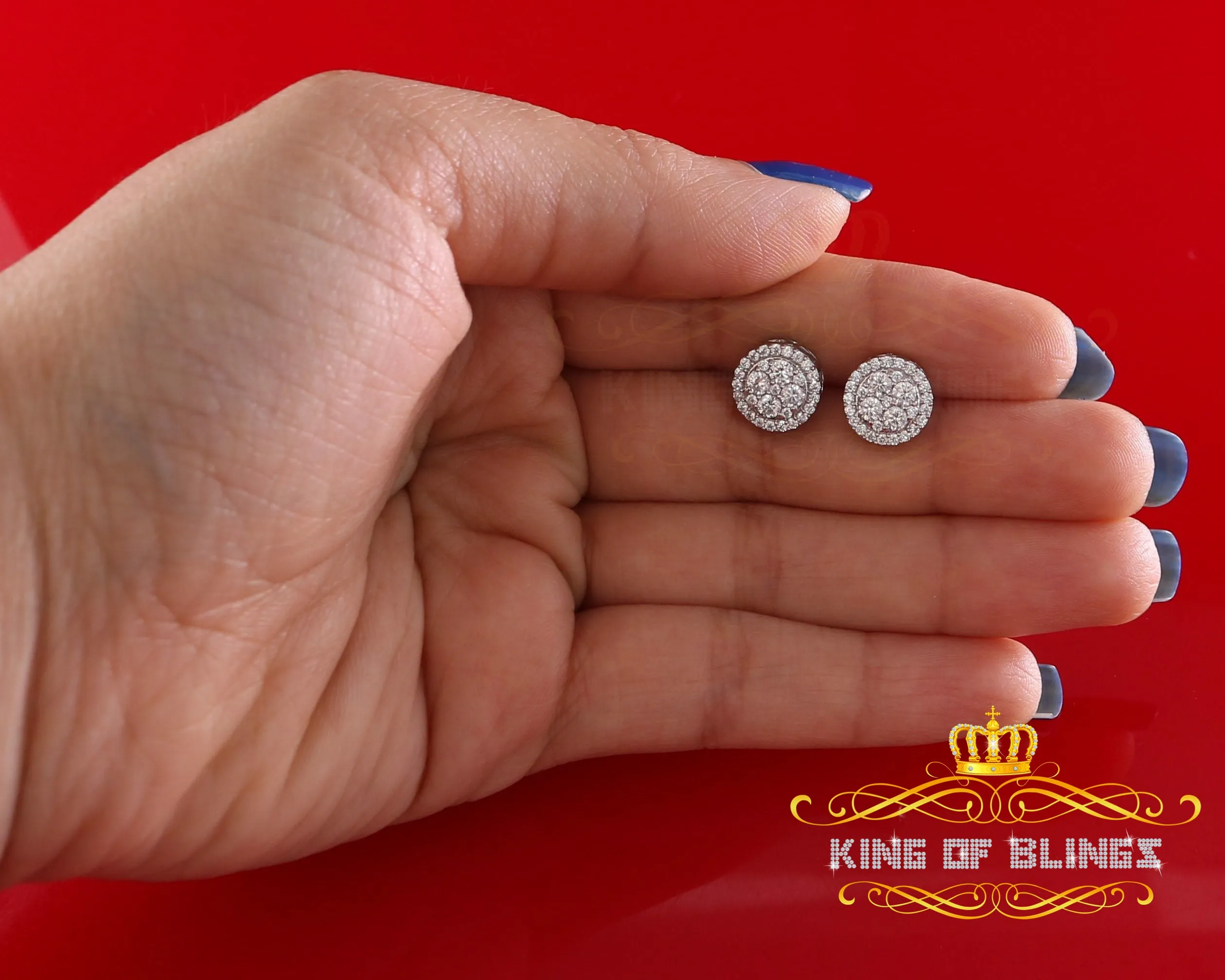 King  of Bling's 925 White Silver 1.00ct Moissanite Women's & Men's Hip Hop Round Earrings