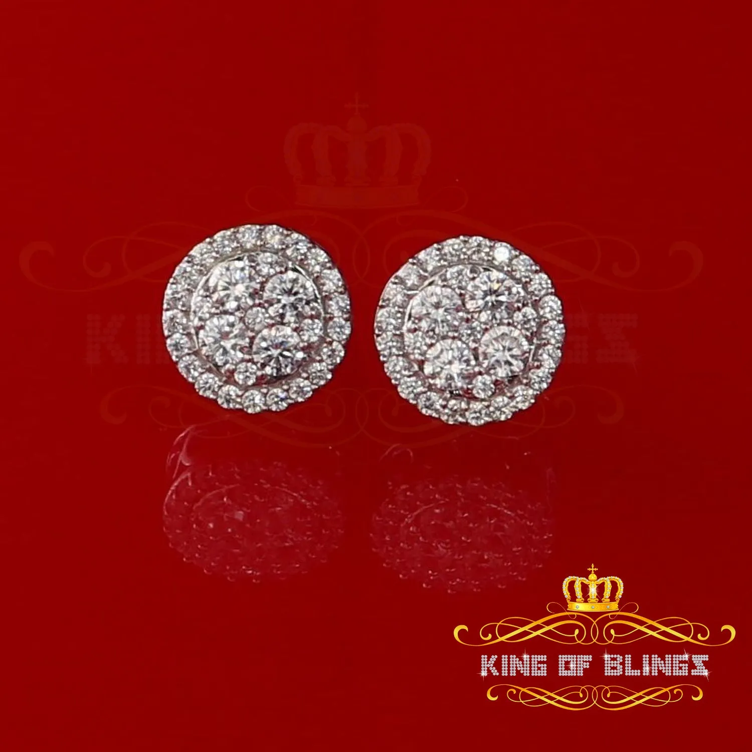 King  of Bling's 925 White Silver 1.00ct Moissanite Women's & Men's Hip Hop Round Earrings