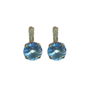 Large Embellished Single Stone Leverback Earrings in "Forget Me Not" - Yellow Gold