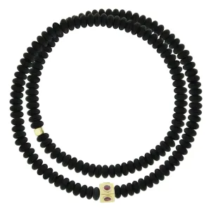 Lego Cube with Rubies on Double Wrap Onyx Bead Bracelet