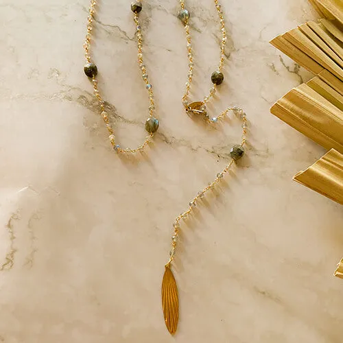 Long Adjustable Y Necklace with Labradorite