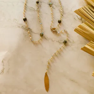 Long Adjustable Y Necklace with Labradorite