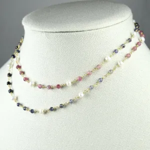 LONG MULTI GEMSTONE LINKED NECKLACE