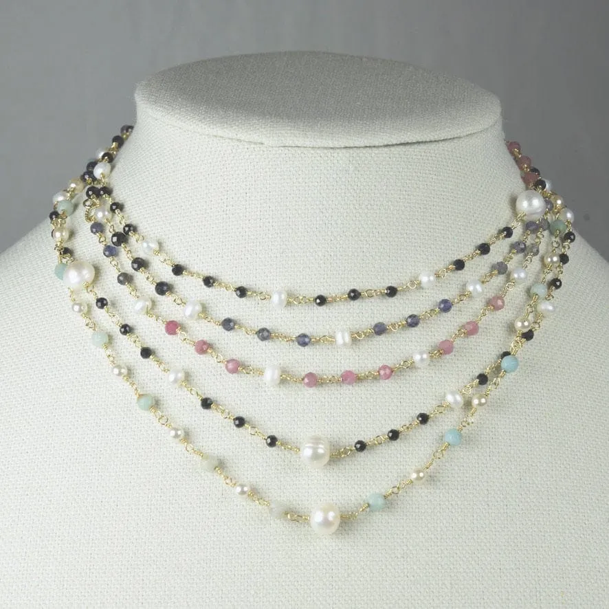 LONG MULTI GEMSTONE LINKED NECKLACE