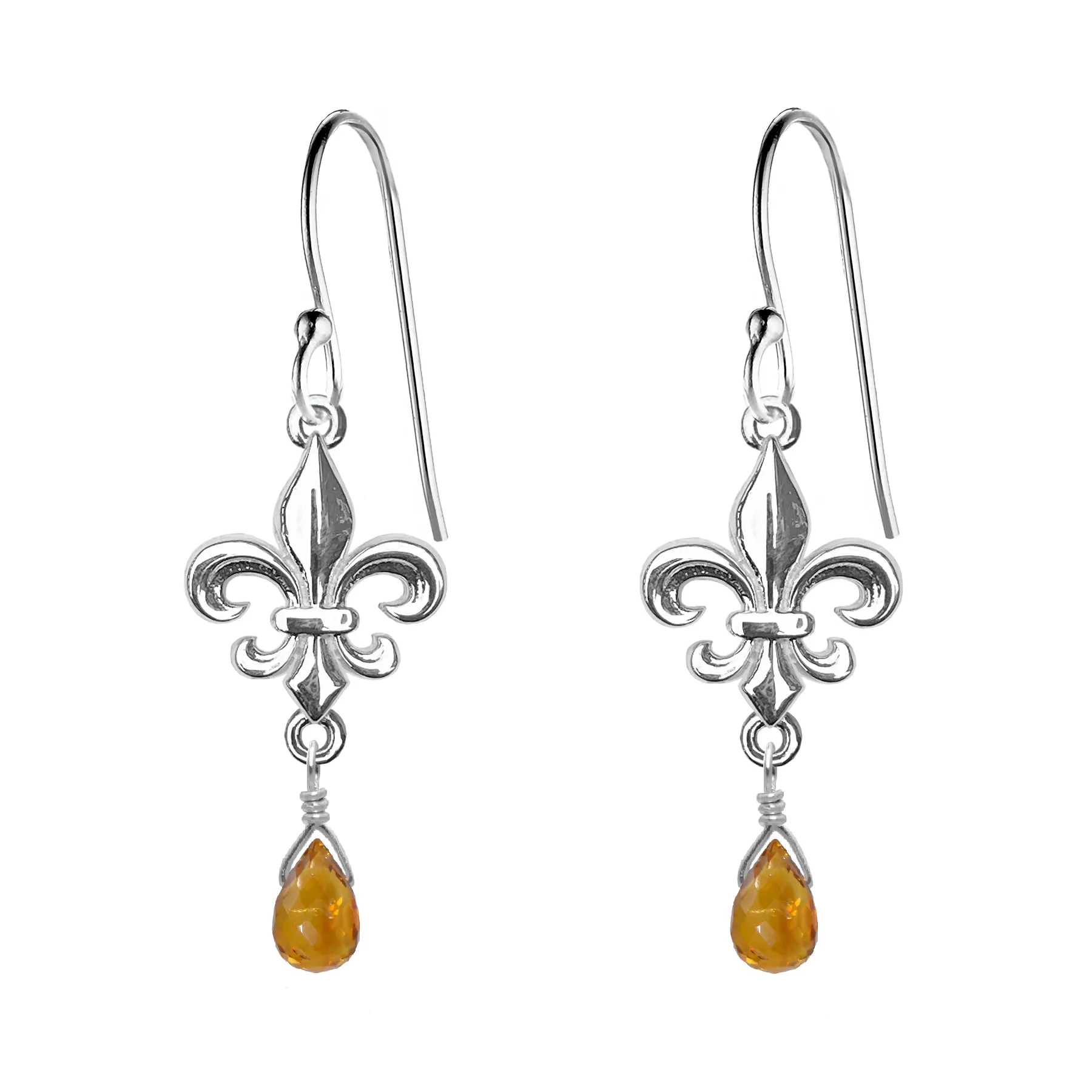 Medium Fleur de Lis Gemstone Earrings