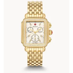 Michele Deco 18K Yellow Gold-Plated Stainless Steel MOP Diamonds 33mm Quartz