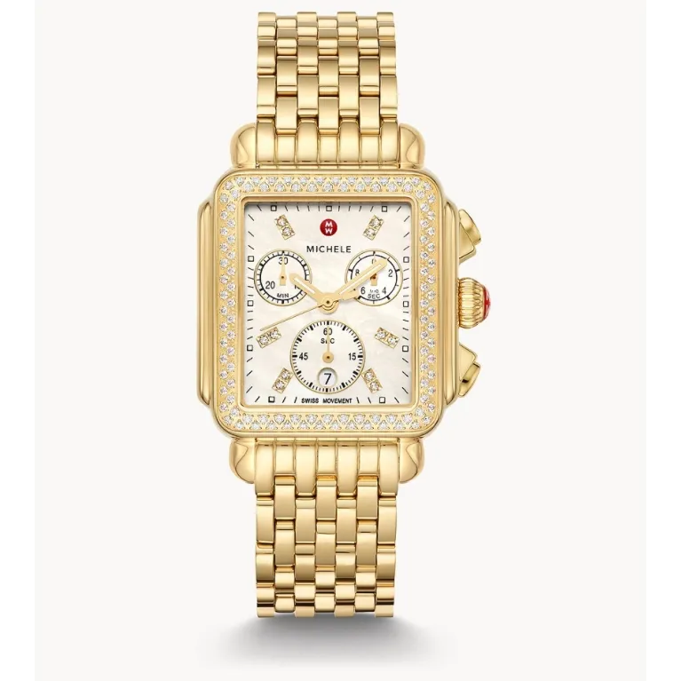 Michele Deco 18K Yellow Gold-Plated Stainless Steel MOP Diamonds 33mm Quartz