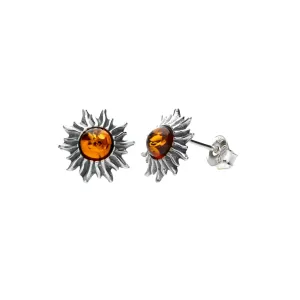 MILENA Earrings Silver and Amber Sun Stud