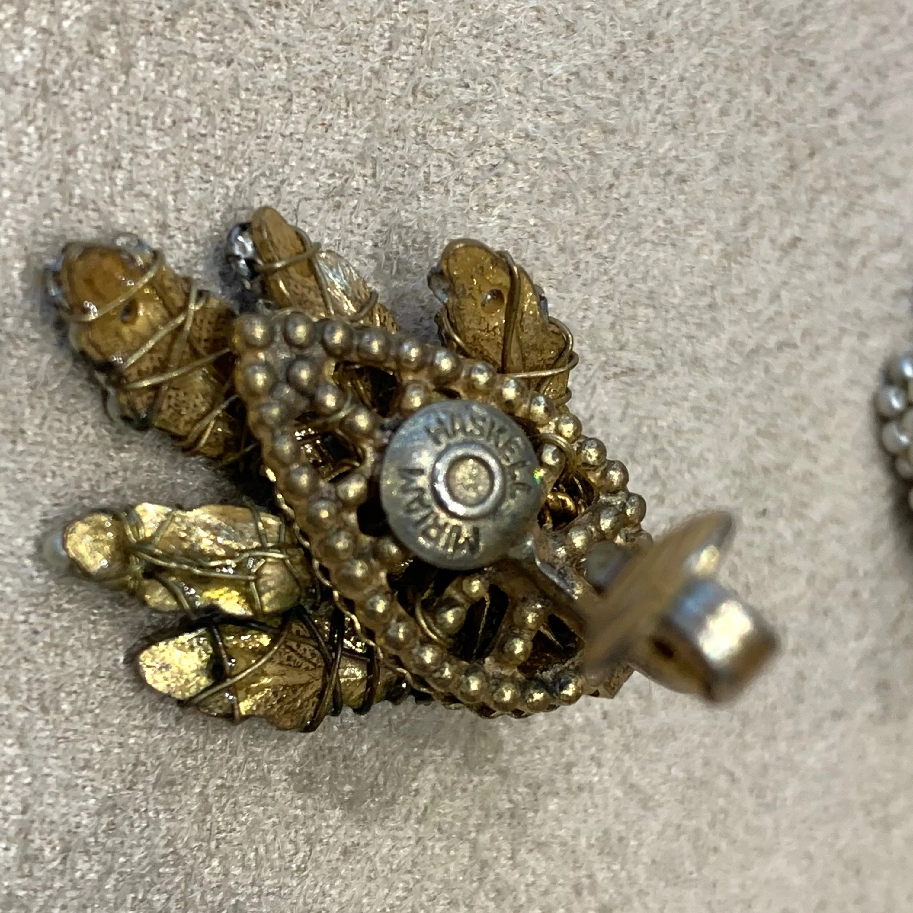 Miriam Haskell pearl leaf clip on earrings