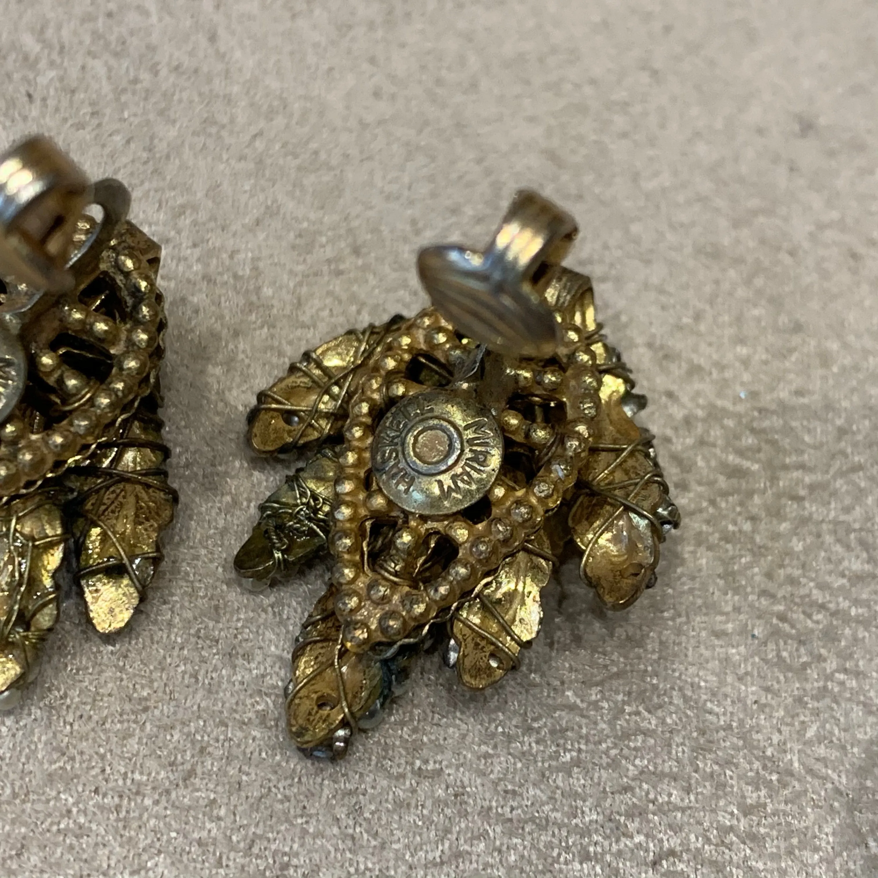 Miriam Haskell pearl leaf clip on earrings