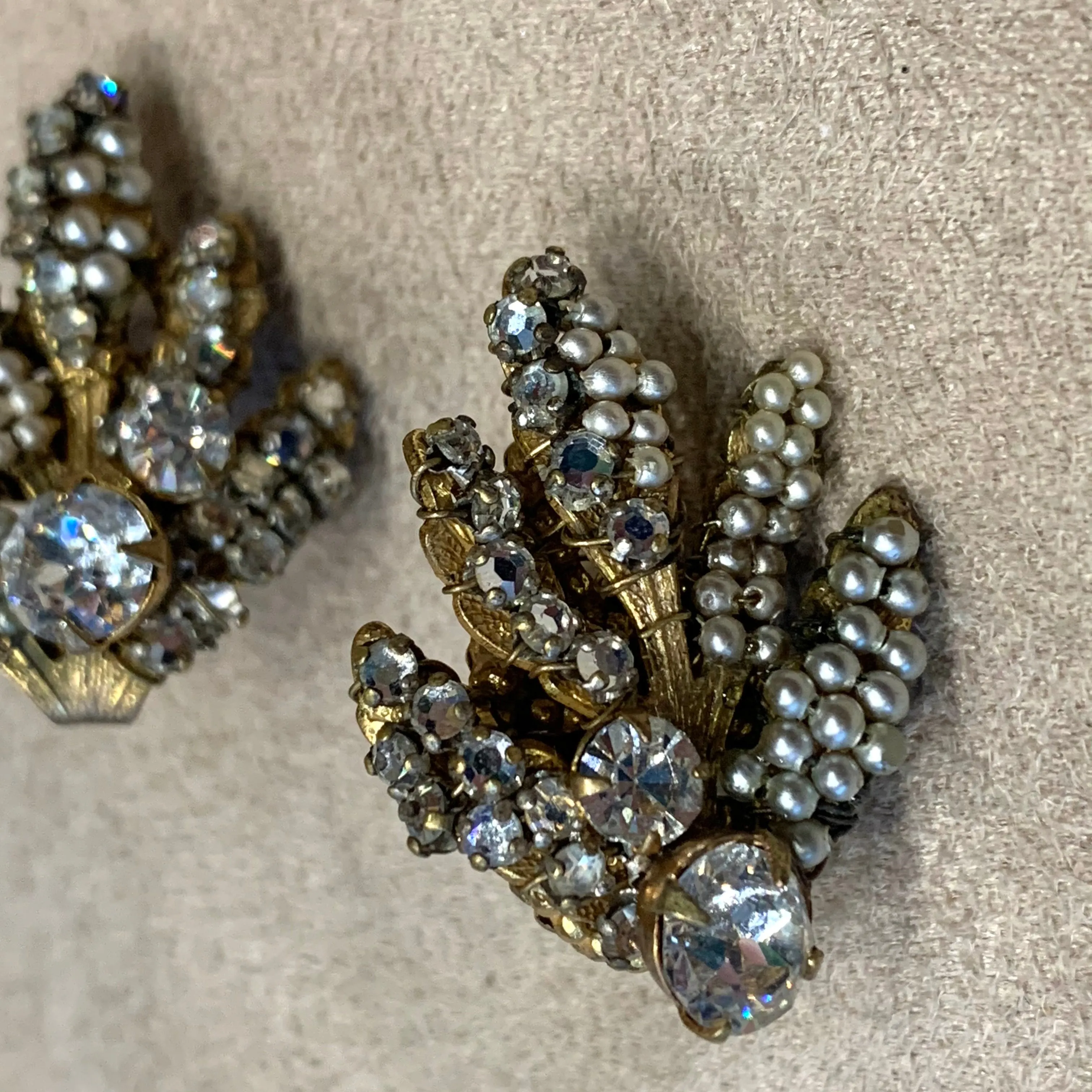 Miriam Haskell pearl leaf clip on earrings
