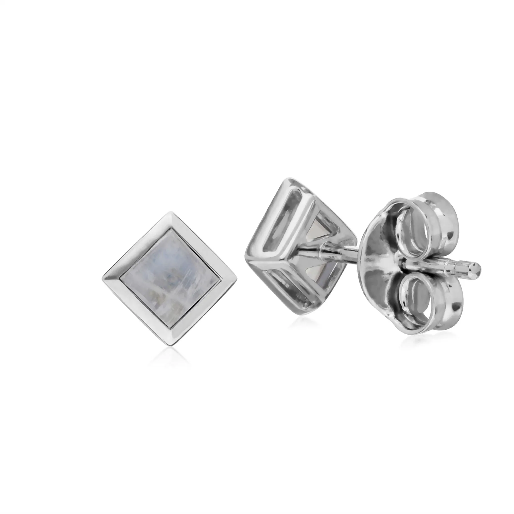 Mondstein Ohrring, Sterlingsilber Einfaches Regenbogen Mondstein Blende Quadrat