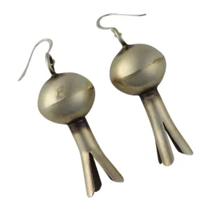 Monica Smith Squash Blossom Plain Oxidized Earrings Navajo Sterling Silver