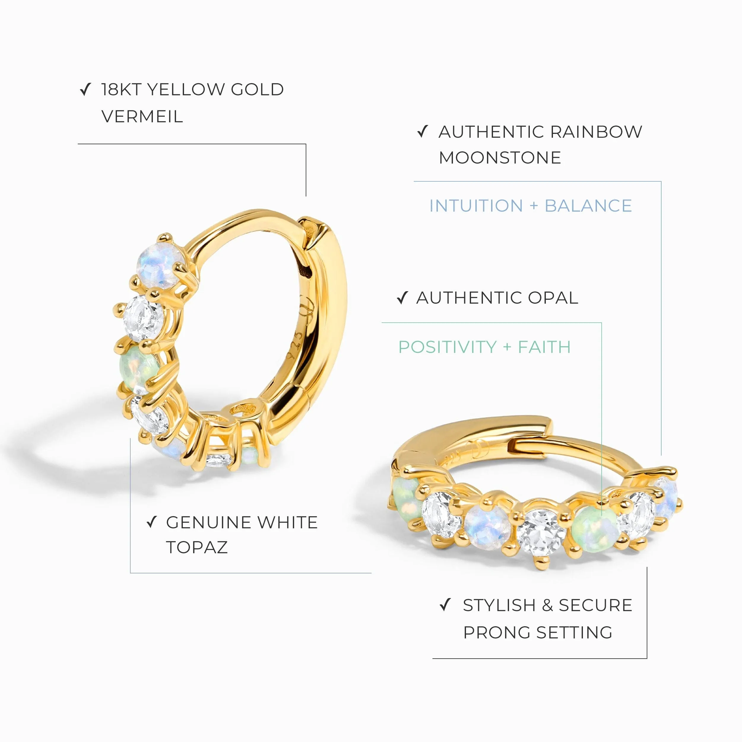 Moonstone Multigem Earrings - Bonny Hoops
