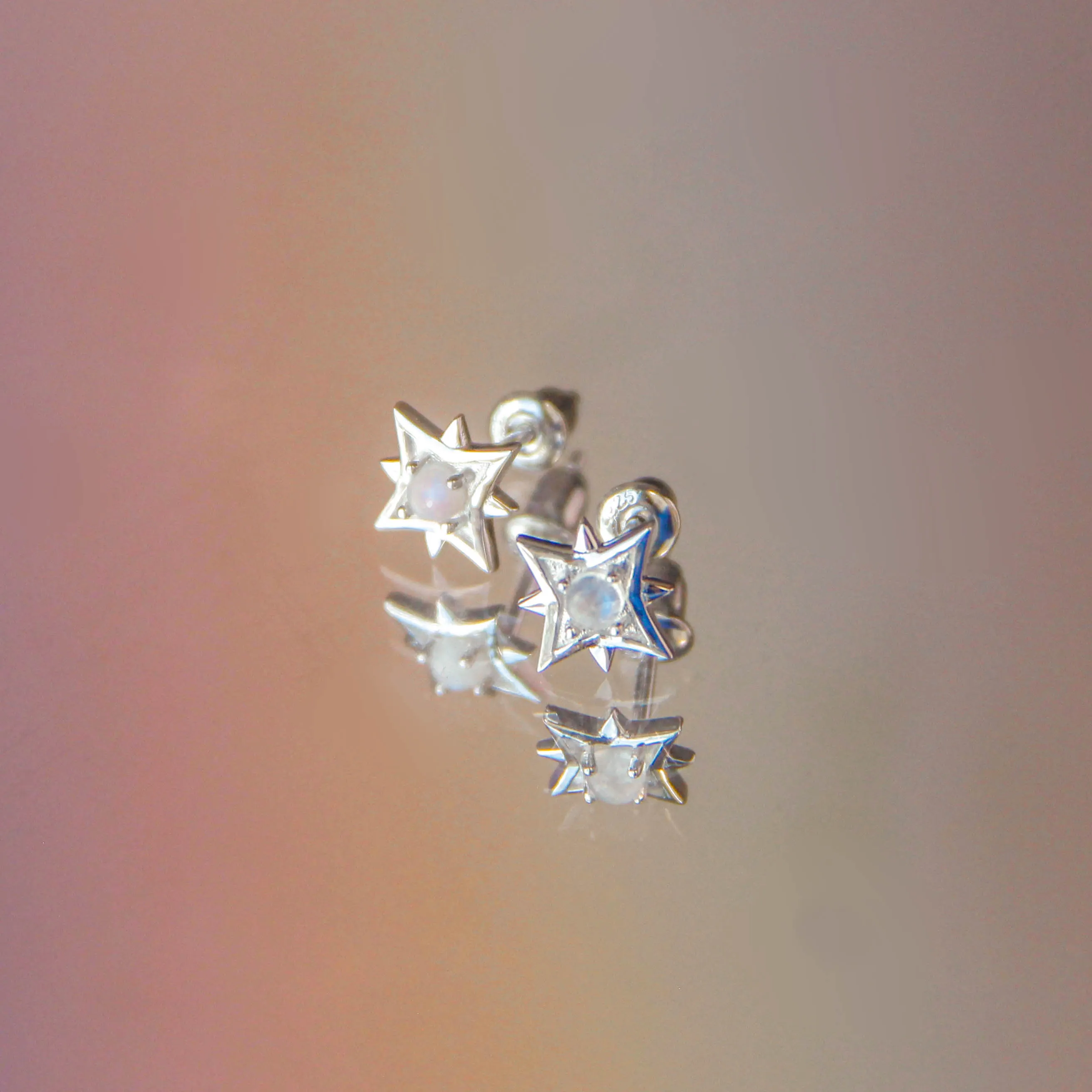 Moonstone Silver Star Stud Earrings - Astra