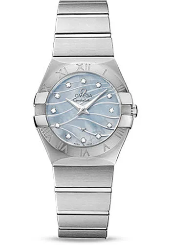Omega Constellation Quartz 27 mm Watch - 27.0 mm Steel Case - Blue Mother-Of-Pearl Diamond Dial - 123.10.27.60.57.001