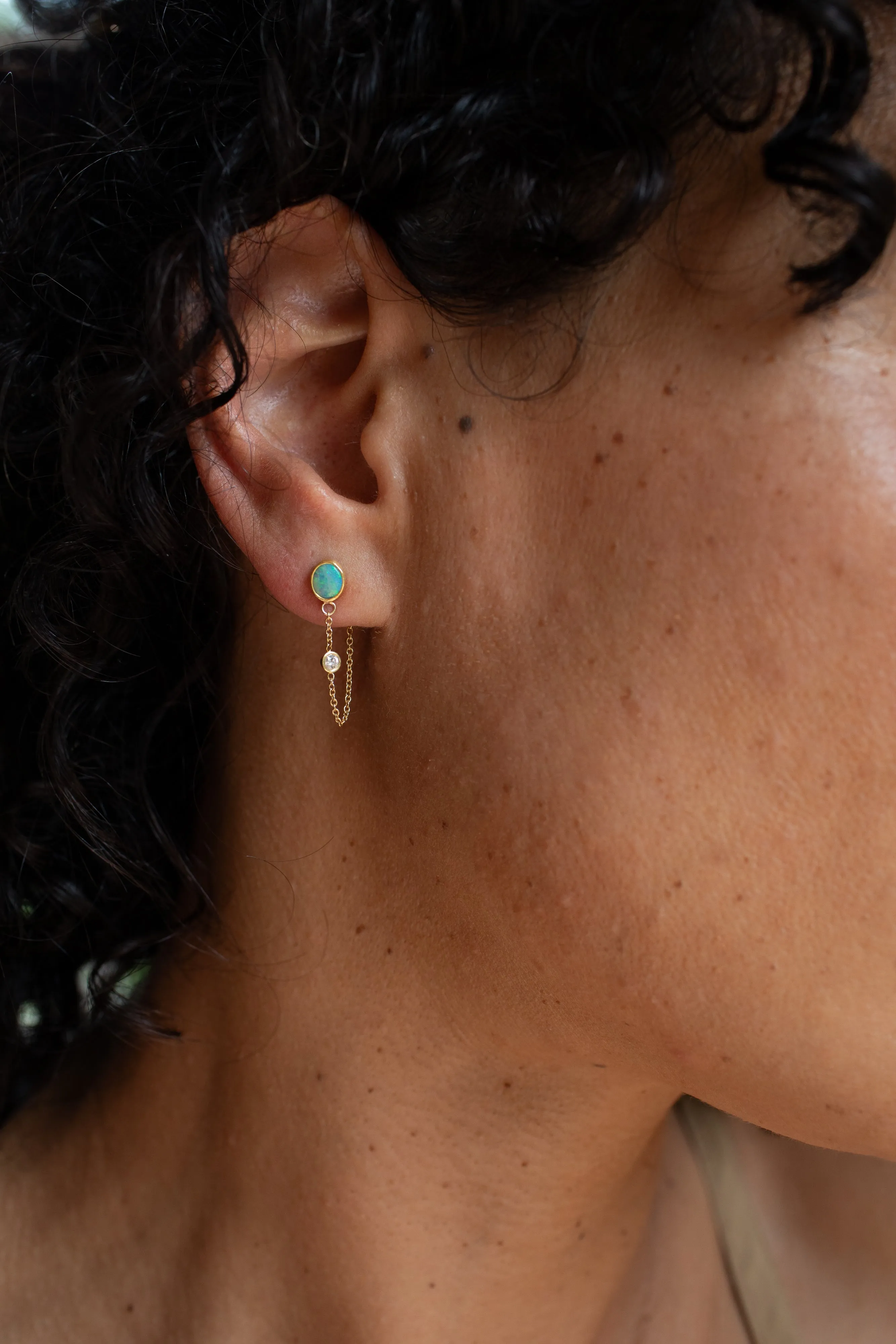 Opal & Diamond Loop Chain Earrings