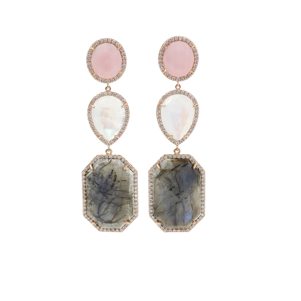 Opal, Moonstone, And Labradorite Earrings