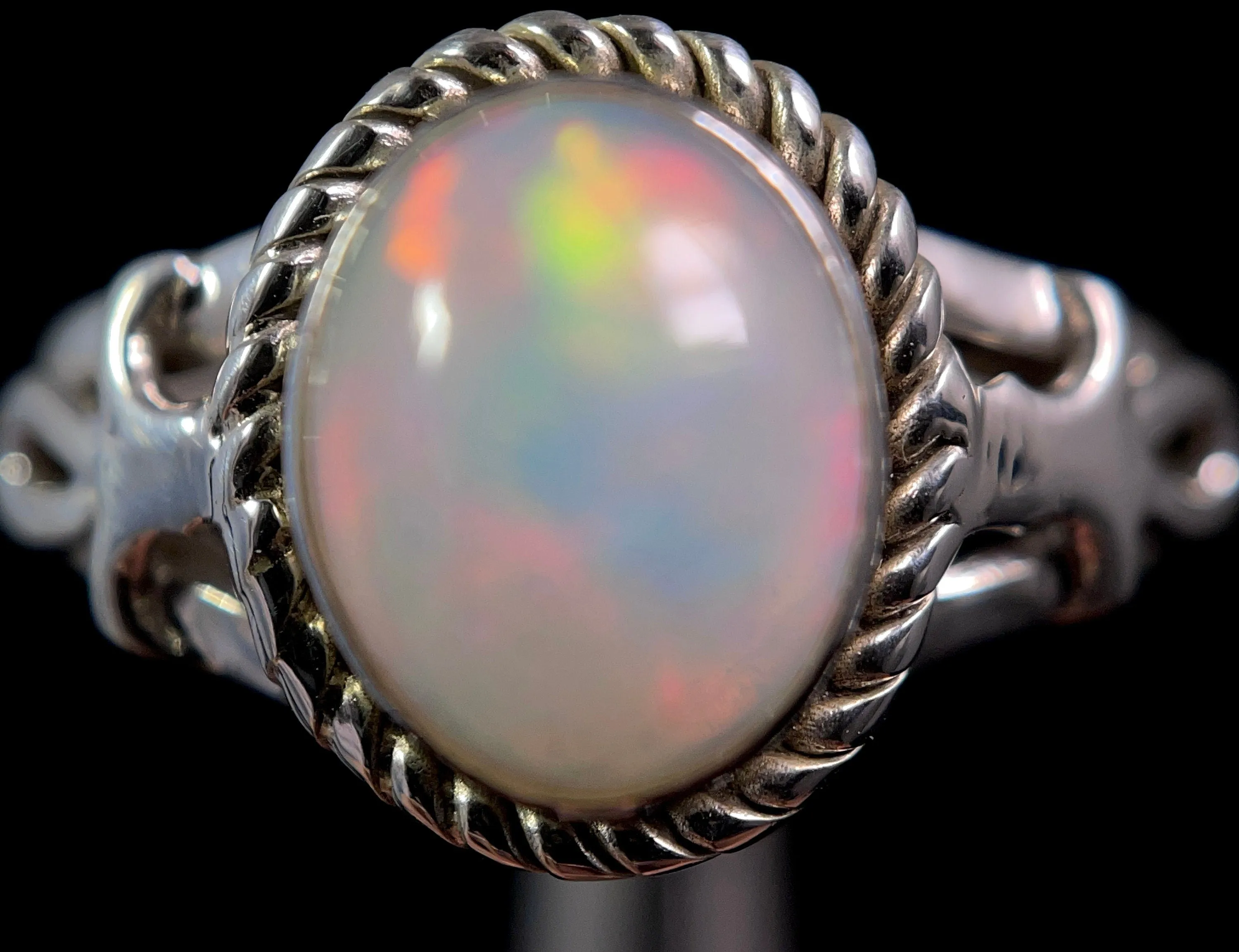 OPAL RING - Sterling Silver, Size 9.5 - Ethiopian Opal Rings for Women, Bridal Jewelry, Welo Opal, 49172