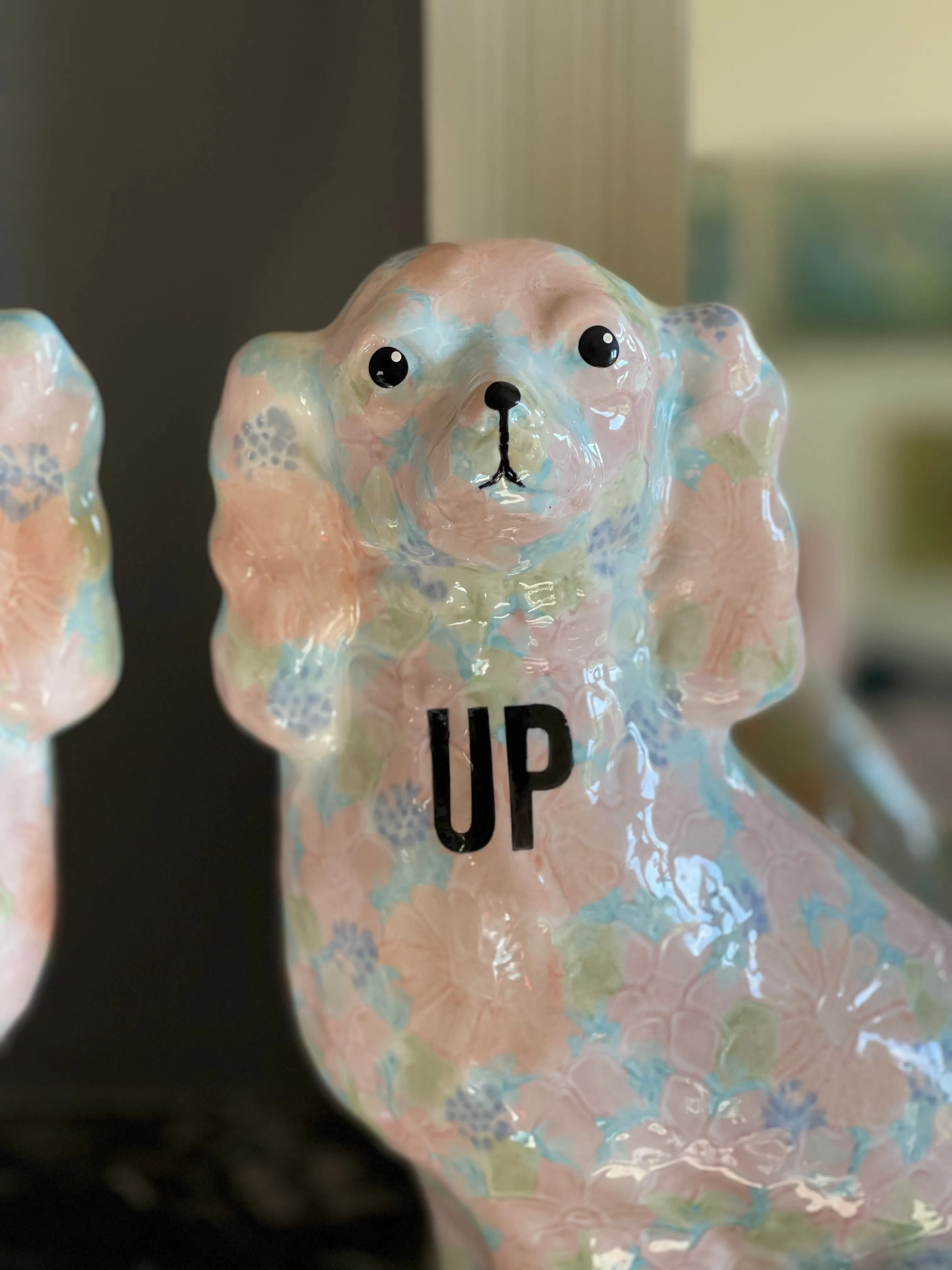 Ornamental 'EY UP' Ceramic Mantle Dogs