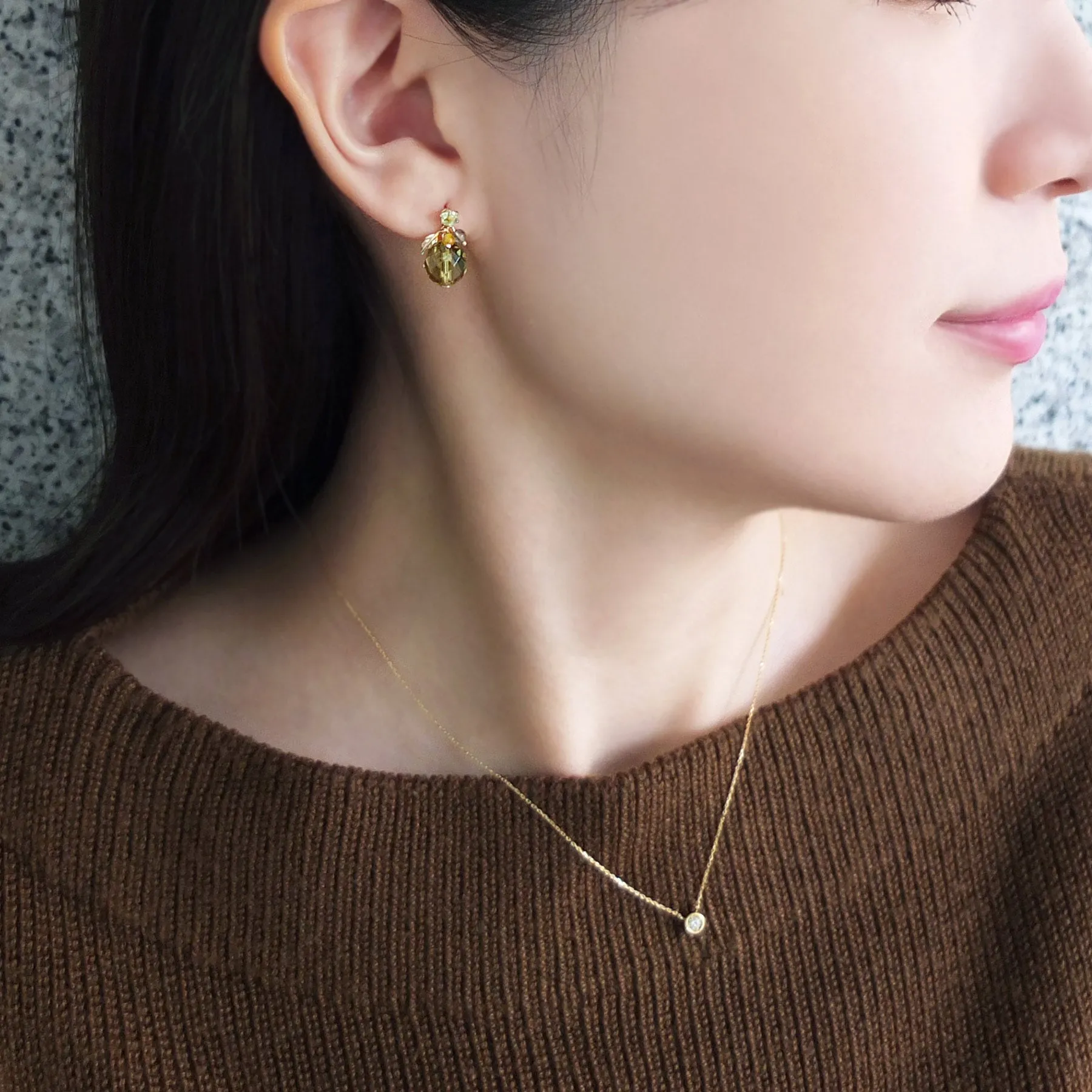 [Palette] 10K Yellow Gold Green Amber Charms