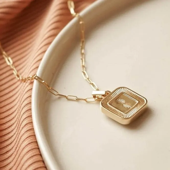 Palm Leaf Square Locket 18ct Gold Plated Necklace LK02_GP