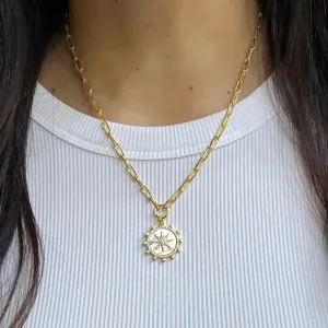 PAPERCLIP CHAIN   ROUND GEMSTONE CHARM NECKLACE