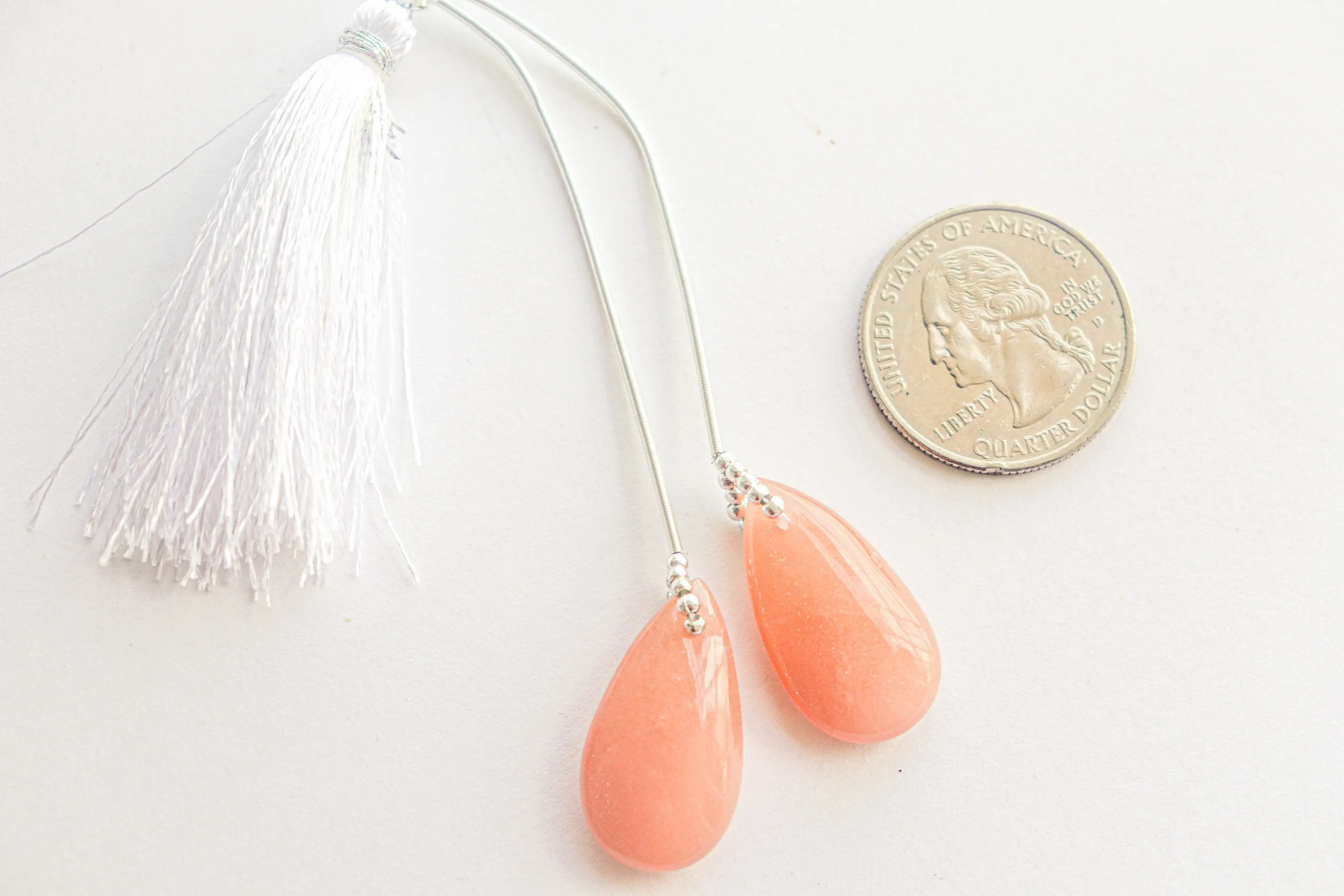 Peach Moonstone Pear Shape Matching Pair Briolette | 13x25mm | Side Drill | Hand Polished Natural Moonstone | Beadsforyourjewellery