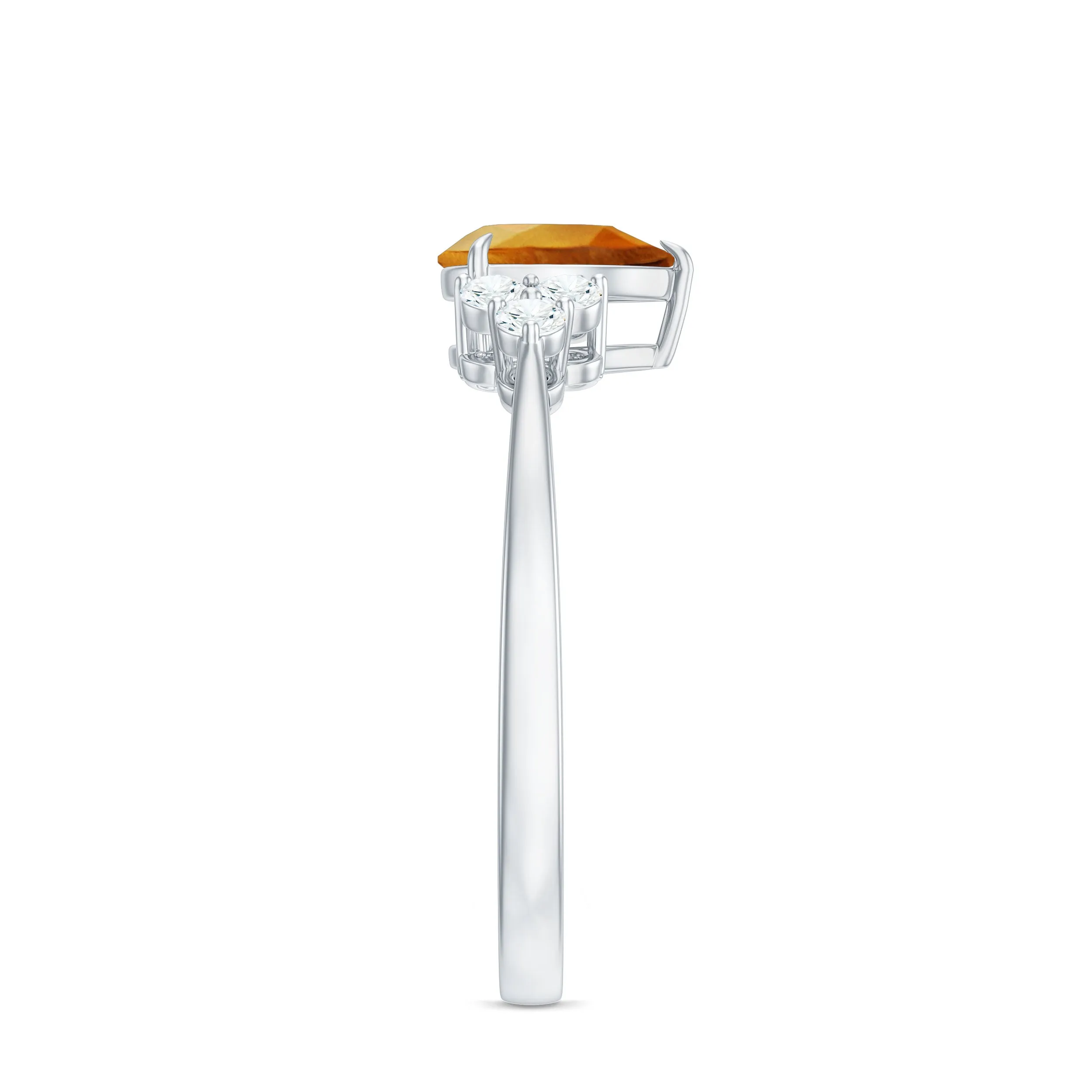 Pear Cut Real Citrine Solitaire Ring with Diamond Trio