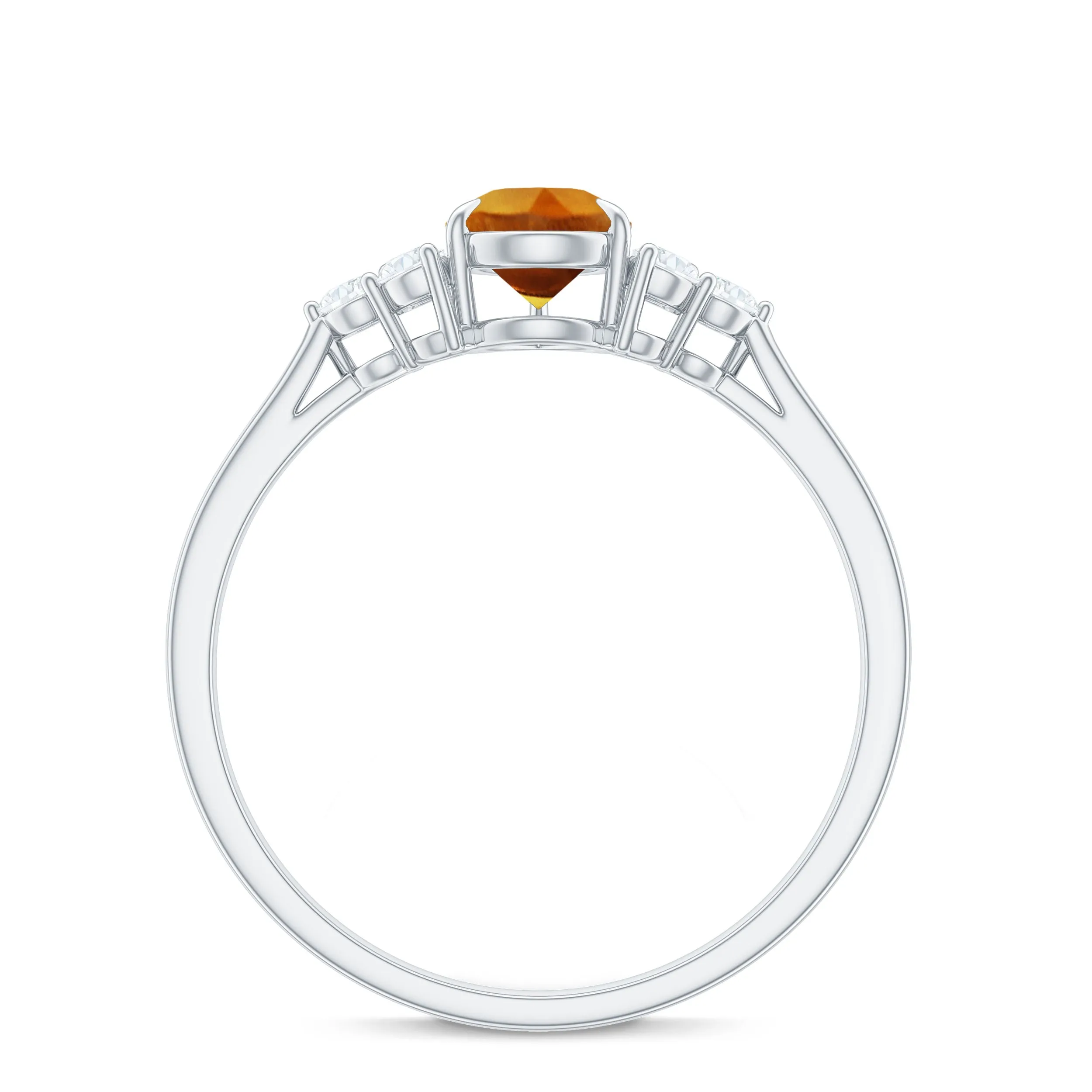 Pear Cut Real Citrine Solitaire Ring with Diamond Trio