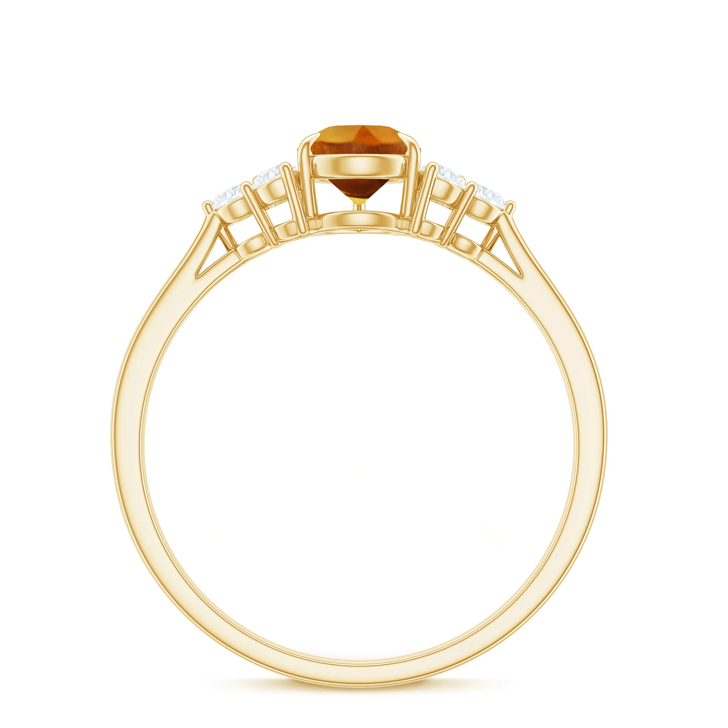 Pear Cut Real Citrine Solitaire Ring with Diamond Trio