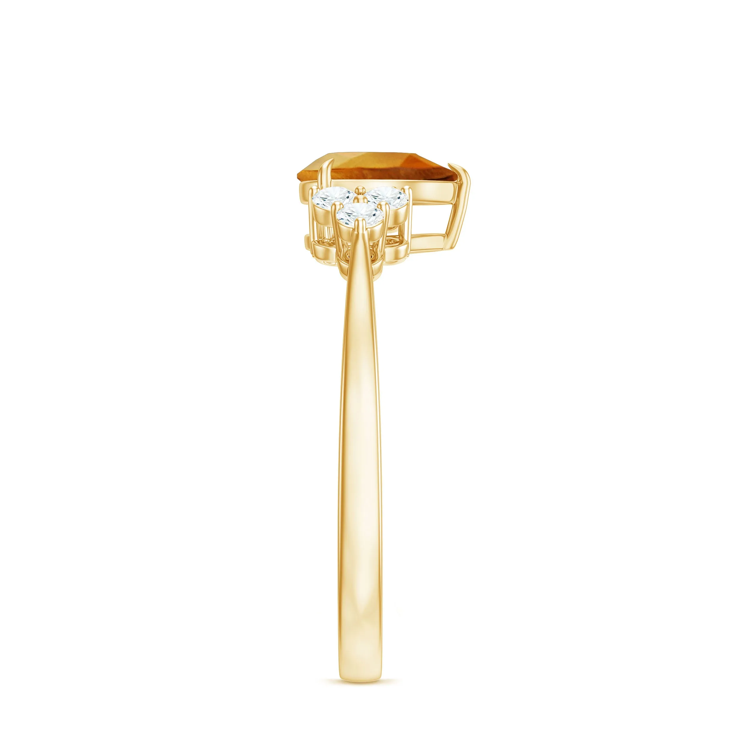 Pear Cut Real Citrine Solitaire Ring with Diamond Trio