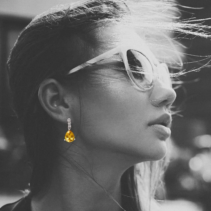 Pear Shape Citrine & Diamond Earrings