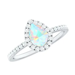 Pear Shaped Ethiopian Opal Halo Engagement Ring with Diamond