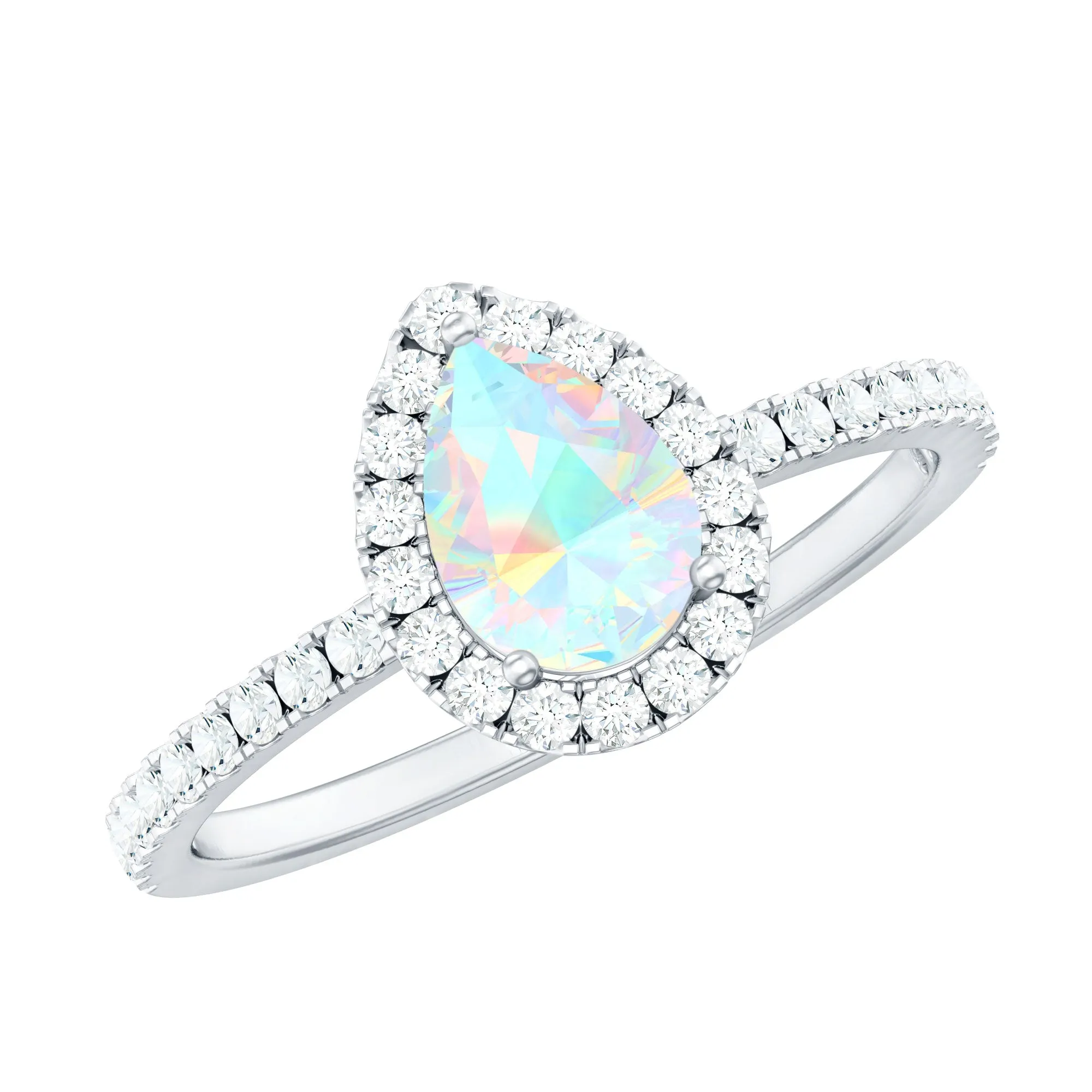 Pear Shaped Ethiopian Opal Halo Engagement Ring with Diamond