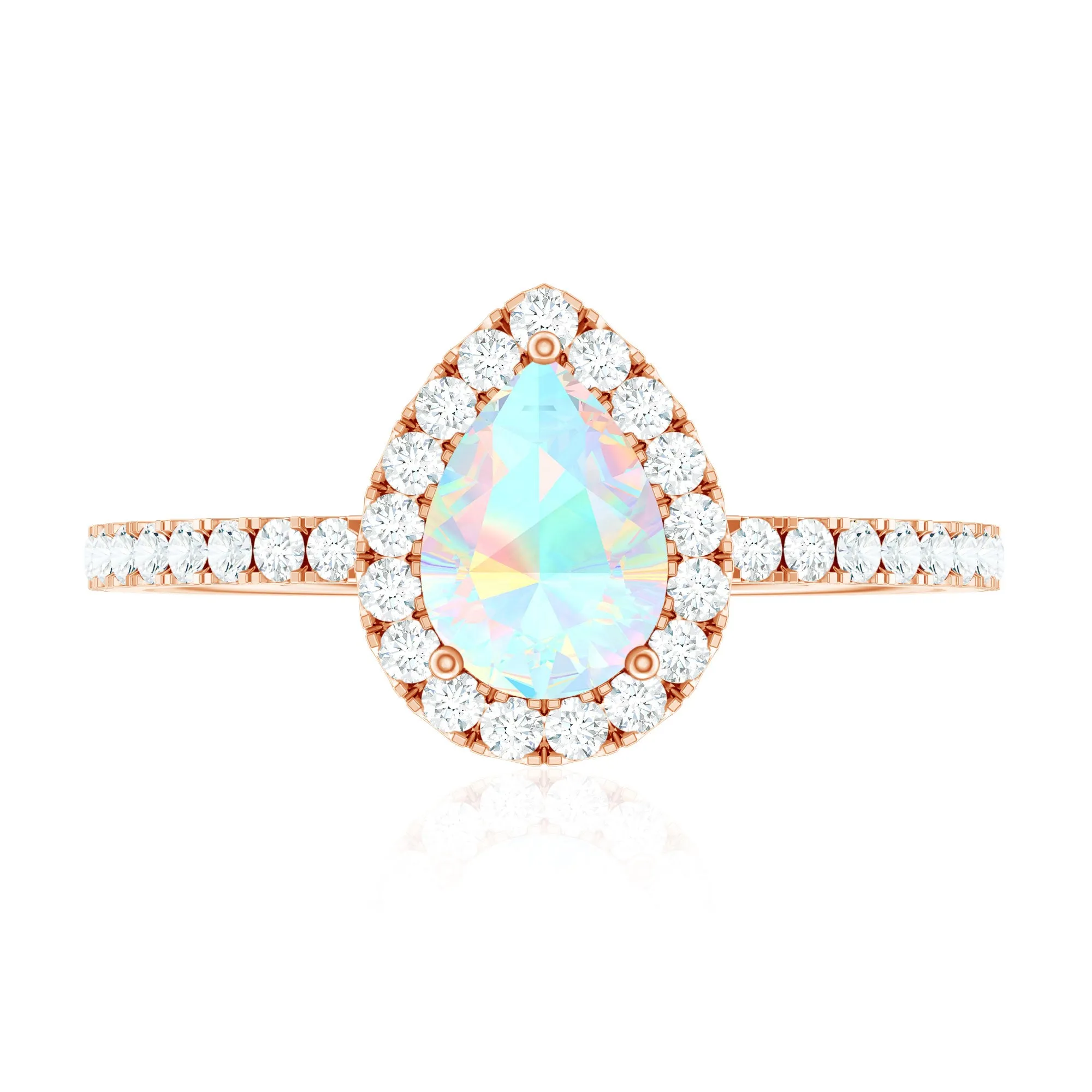 Pear Shaped Ethiopian Opal Halo Engagement Ring with Diamond