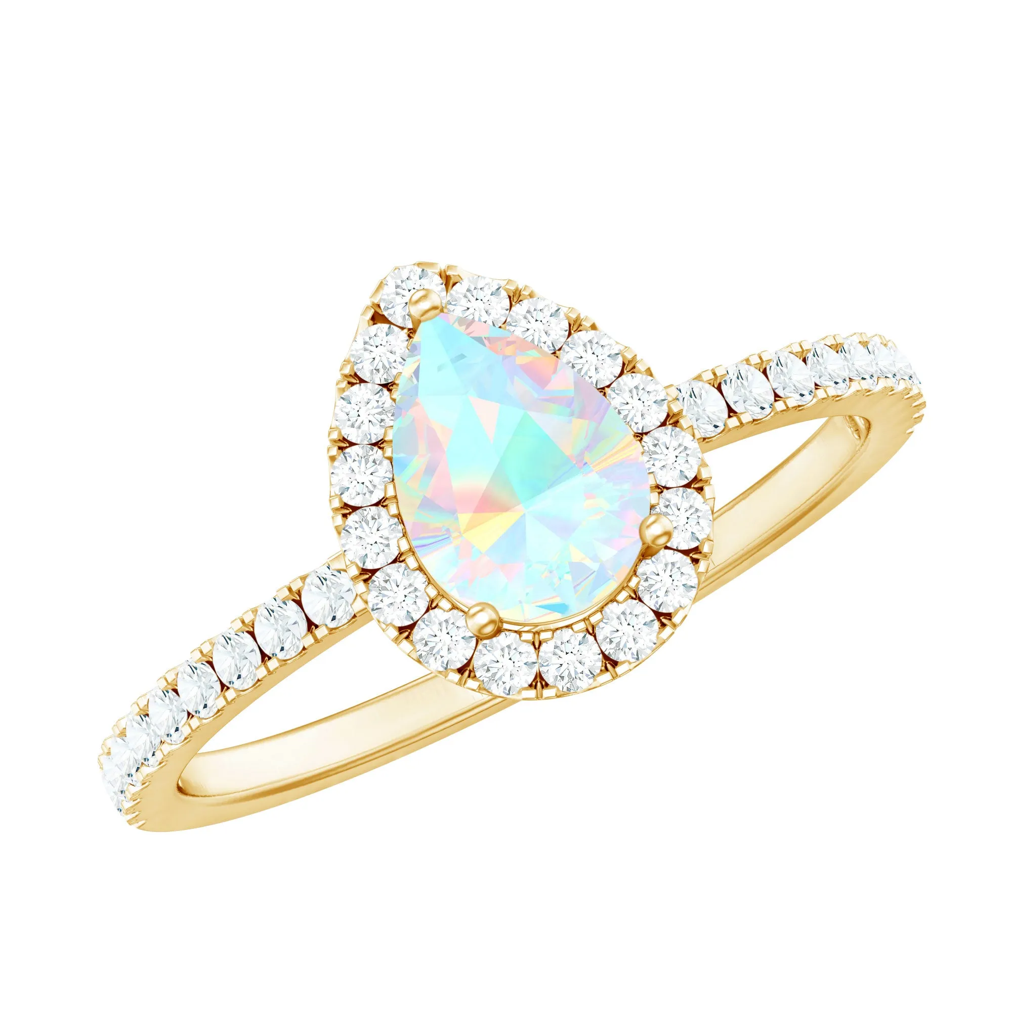 Pear Shaped Ethiopian Opal Halo Engagement Ring with Diamond