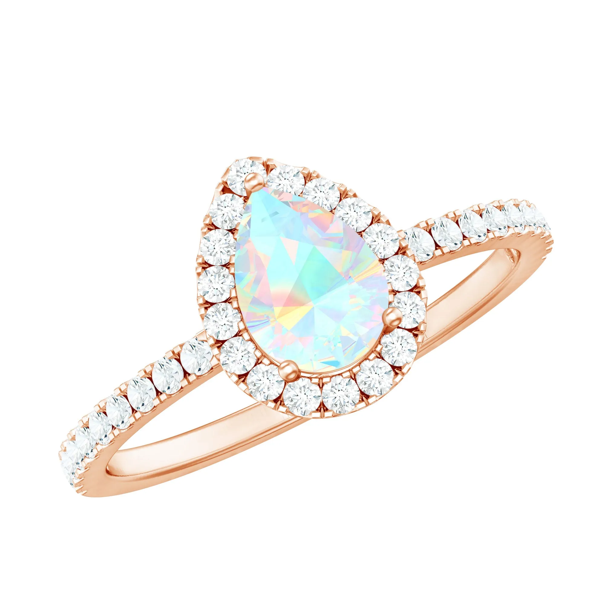 Pear Shaped Ethiopian Opal Halo Engagement Ring with Diamond