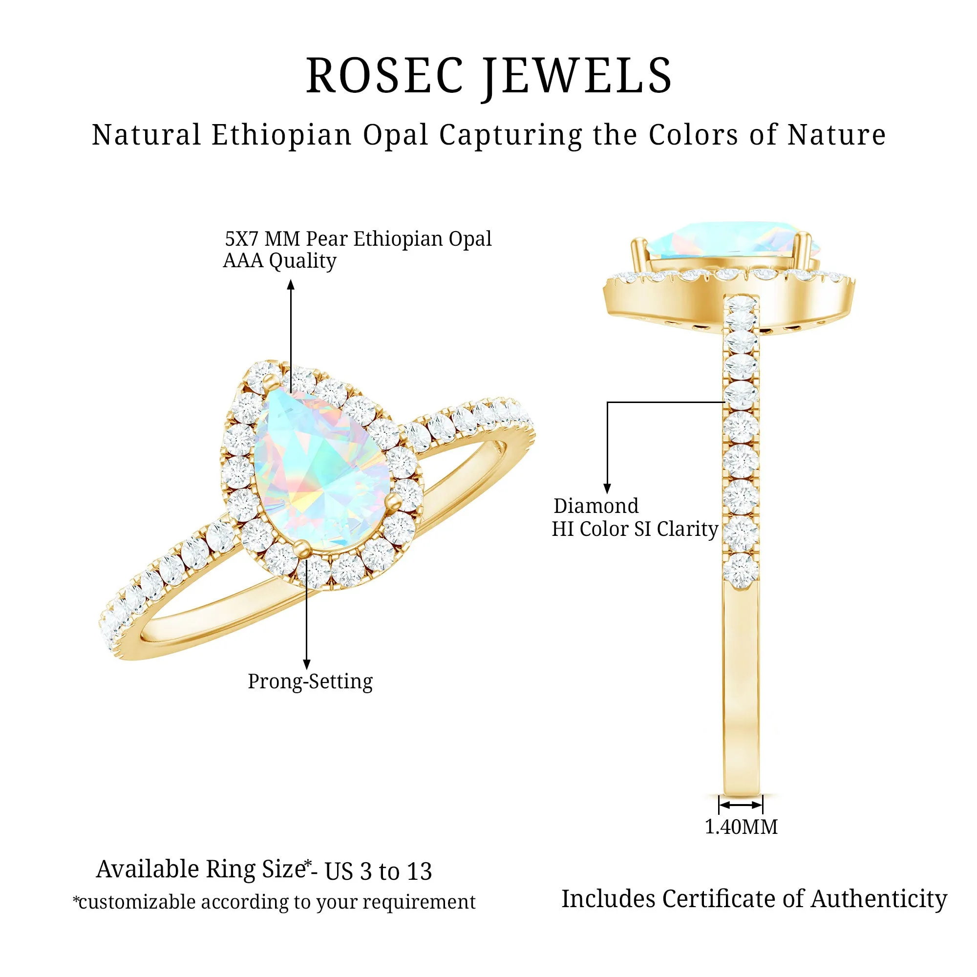Pear Shaped Ethiopian Opal Halo Engagement Ring with Diamond