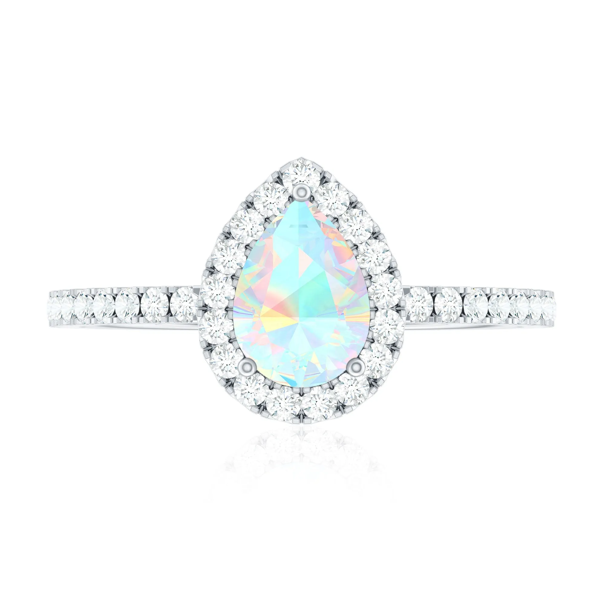 Pear Shaped Ethiopian Opal Halo Engagement Ring with Diamond