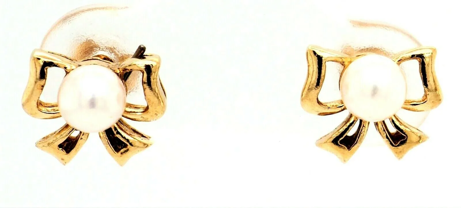 Pearl & 9ct Yellow Gold Bow Stud Earrings Fine Jewellery Pierced Ears