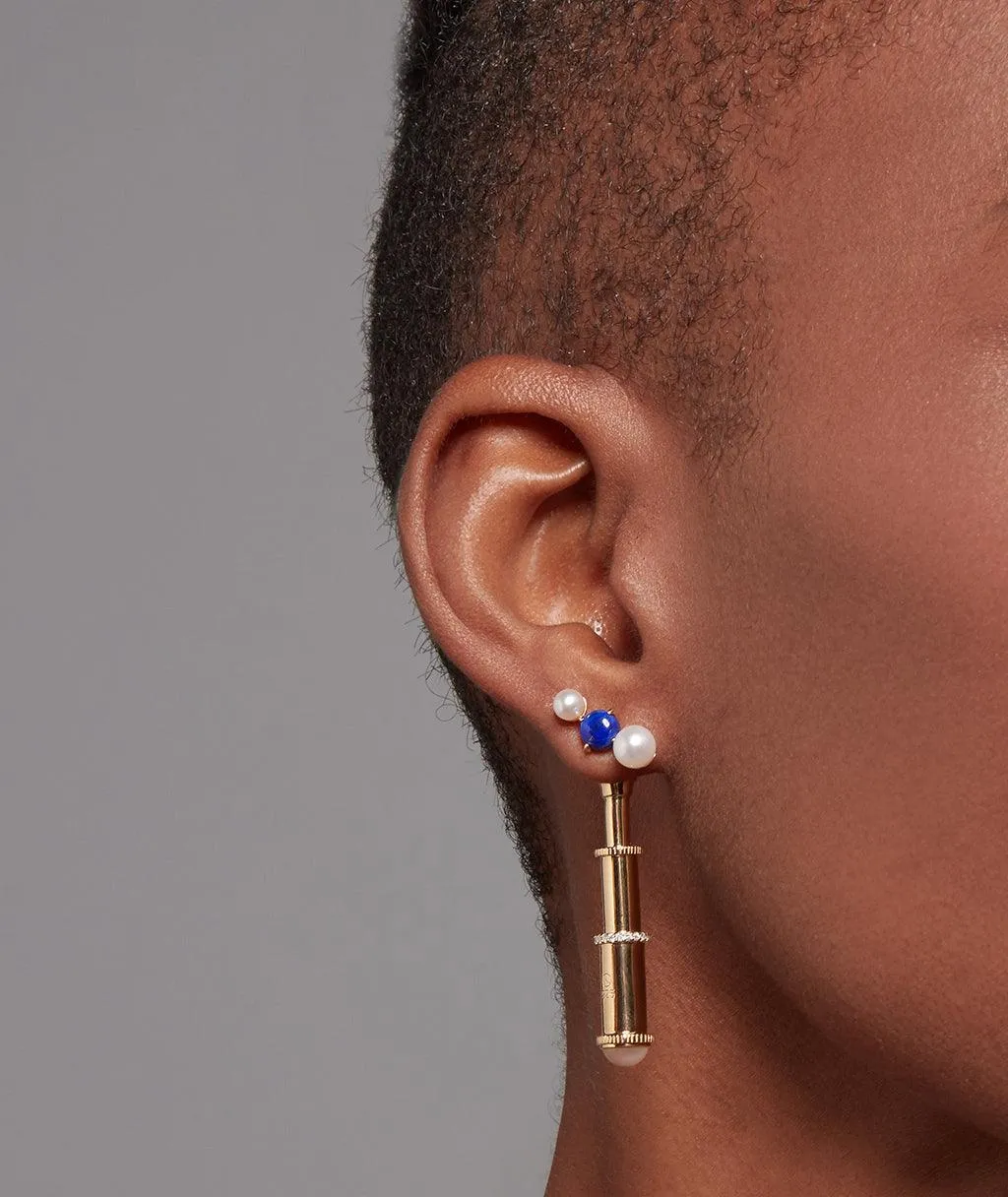 Pearl & Lapis Cluster Tri-Stud