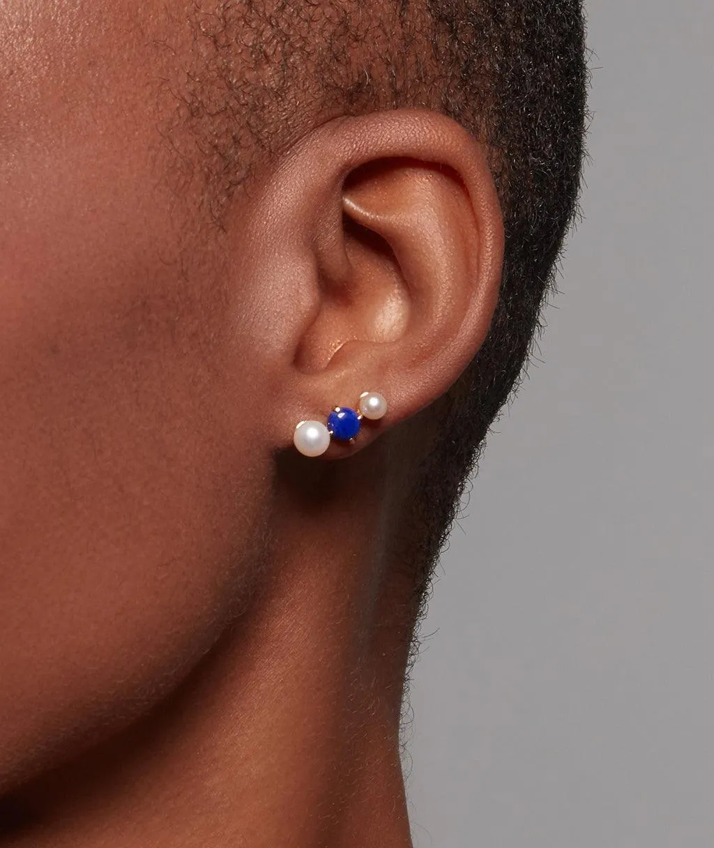 Pearl & Lapis Cluster Tri-Stud