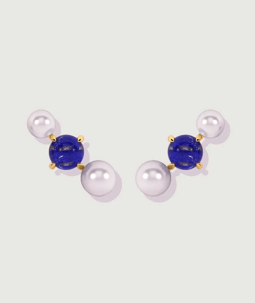 Pearl & Lapis Cluster Tri-Stud