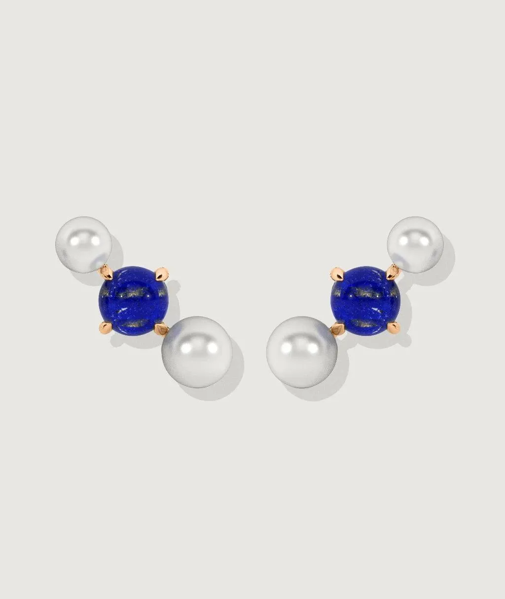 Pearl & Lapis Cluster Tri-Stud