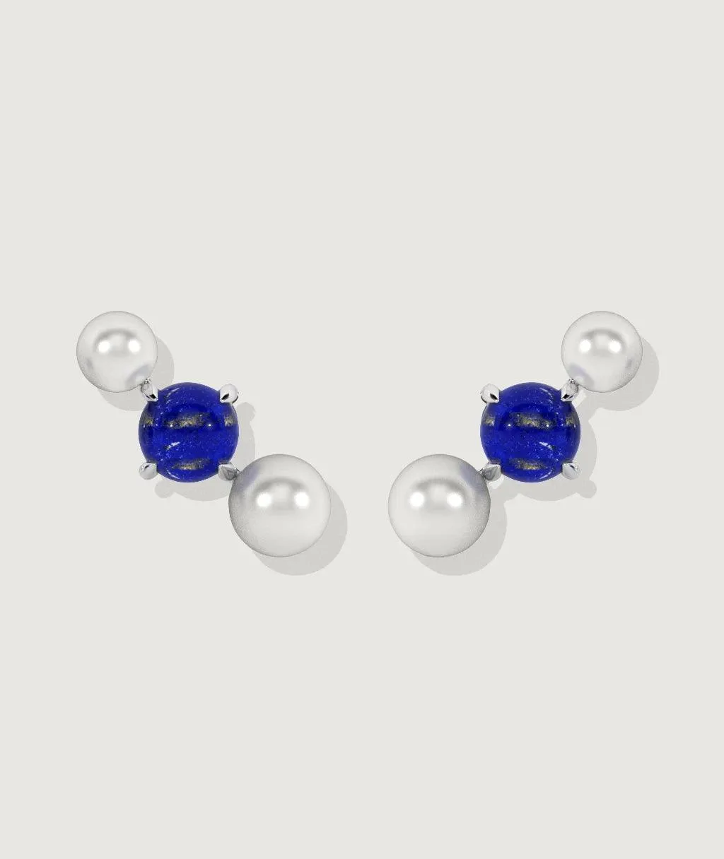 Pearl & Lapis Cluster Tri-Stud
