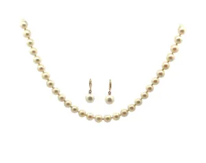 Pearl Earrings & Pearl Strand Necklace with Diamond & 18ct Yellow Gold Clasp